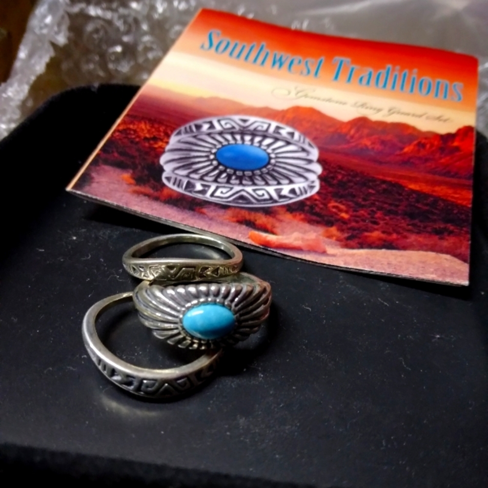 Southwest Traditions Silver and Turquoise Ring Guard Set